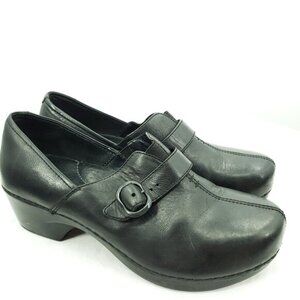 Dansko Tamara Black Leather Buckle Clog Shoes #4800020200 Sz 40/9.5-10 US